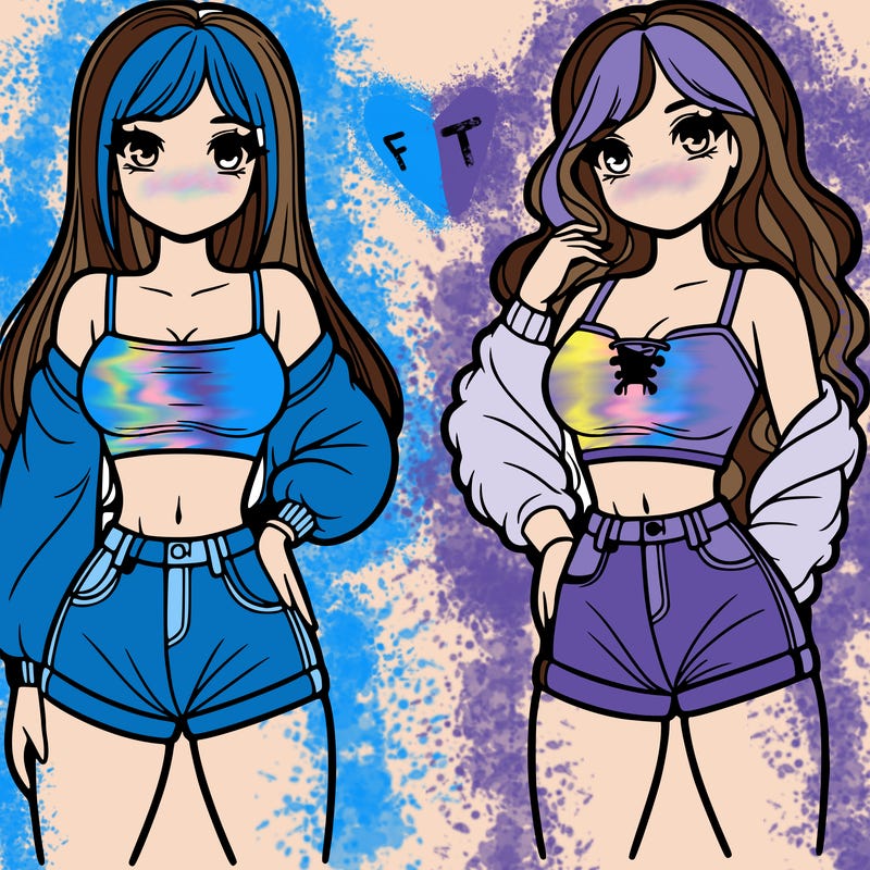 2 girls with a crop top and short shorts