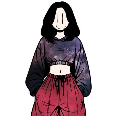 realistic girl faceless with baggy pants and a crop top