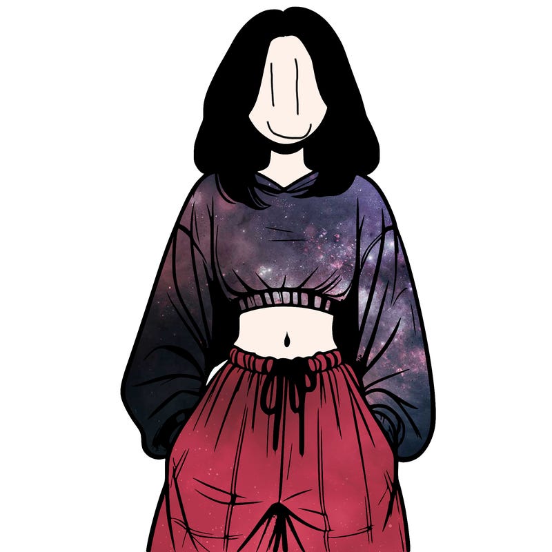 realistic girl faceless with baggy pants and a crop top