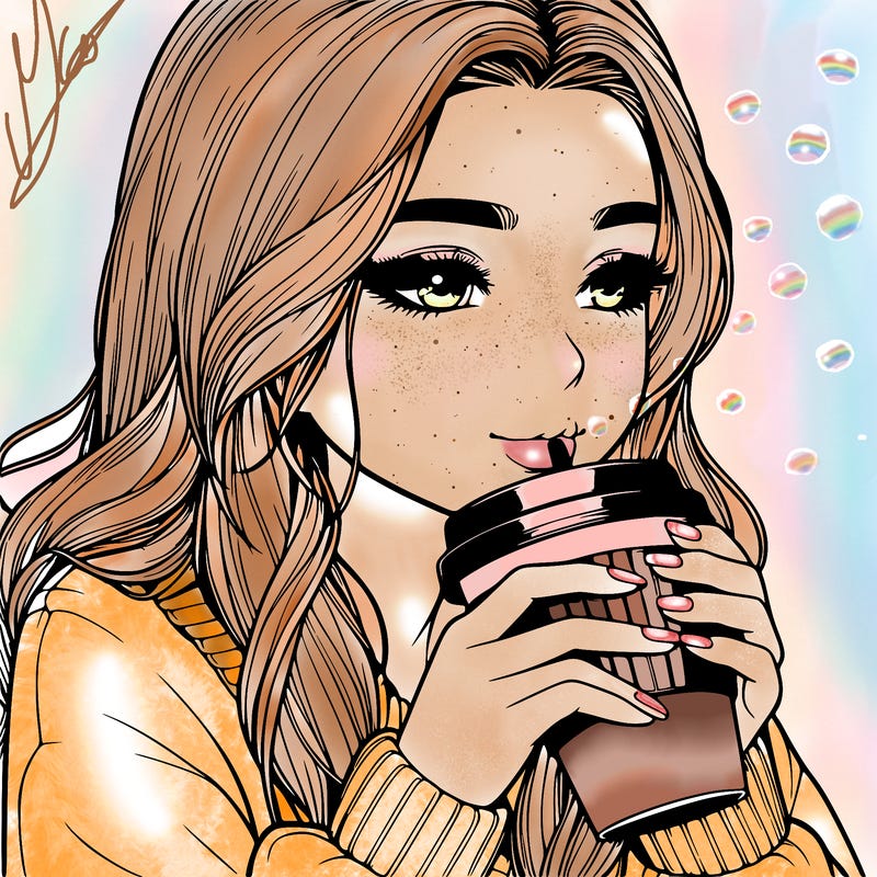 realistic girl drinking coffee