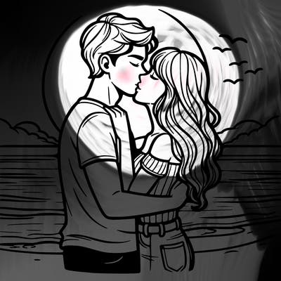 boyfriend and girlfriend looking at the sunset on the beach and kissing