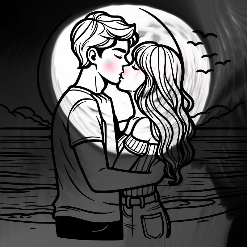 boyfriend and girlfriend looking at the sunset on the beach and kissing