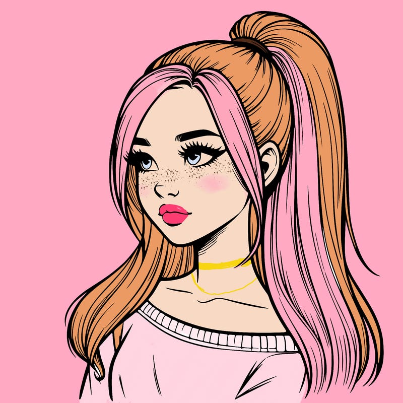 realistic girl with a high ponytail