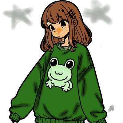 girl wearing frogging sweatshirt