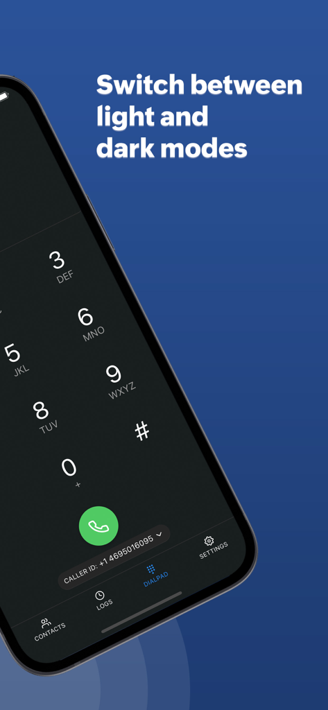 ZDialer by Zoho Voice - ZDialer by Zoho Voice mobile app showing the dark mode dialpad interface for business calls.