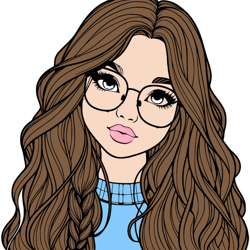 girl with long hair and freckles and glasses realistic
