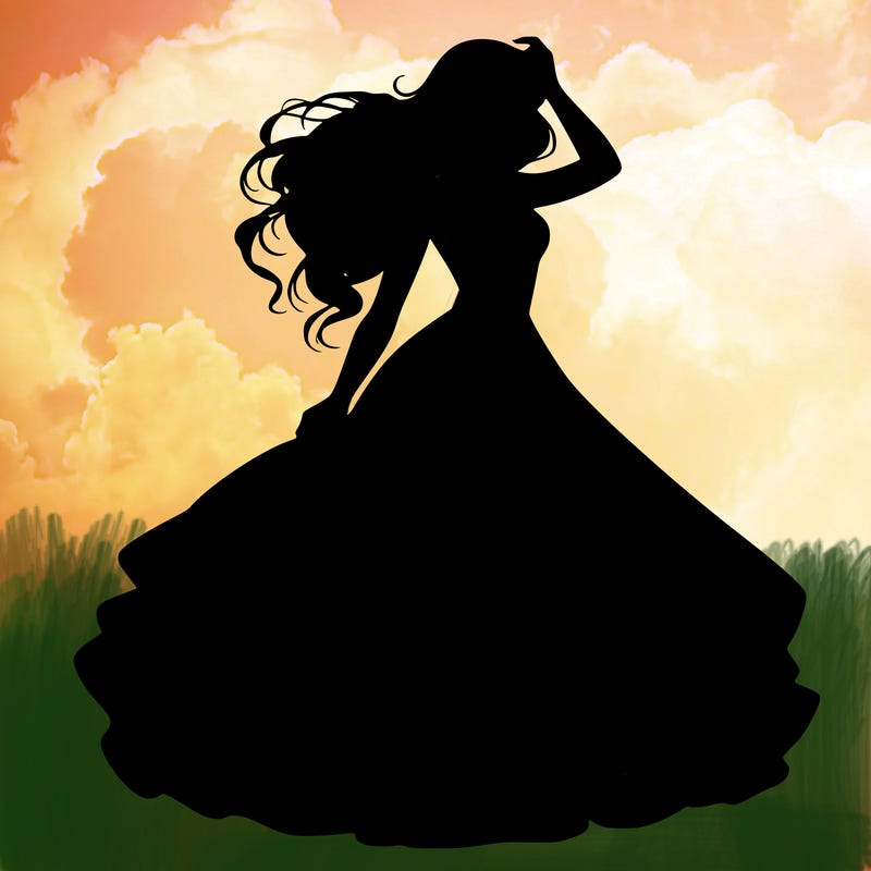 realistic woman with dress flowing in the wind