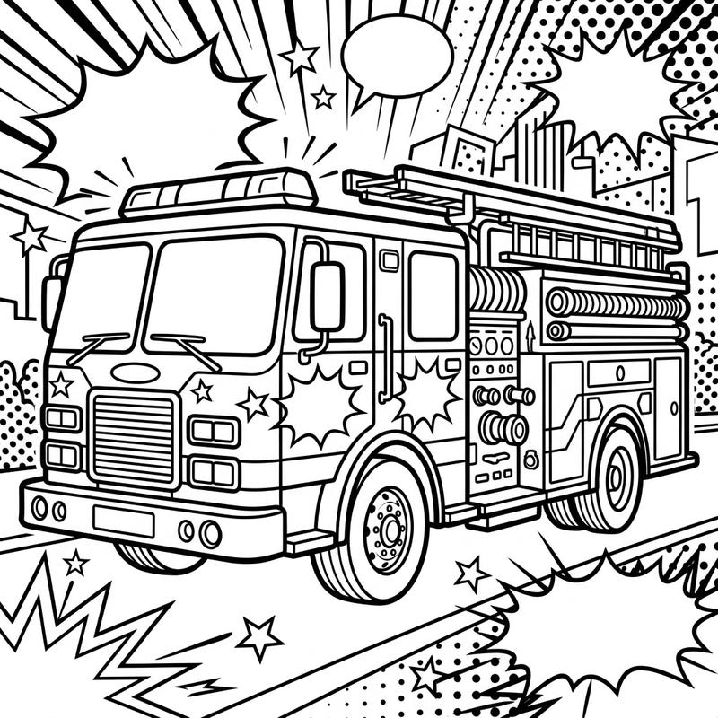Get ready for an exciting coloring adventure with this dynamic Pop Art Fire Engine! Designed for kids, this page features bold lines and comic-book details that are perfect for bringing to life with vibrant colors.
