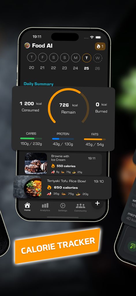Food AI - Calorie Tracker - Dashboard of Food AI app displaying daily calorie and macro tracker information