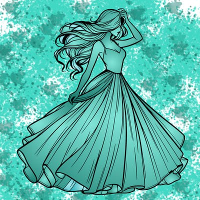 realistic woman with dress flowing in the wind