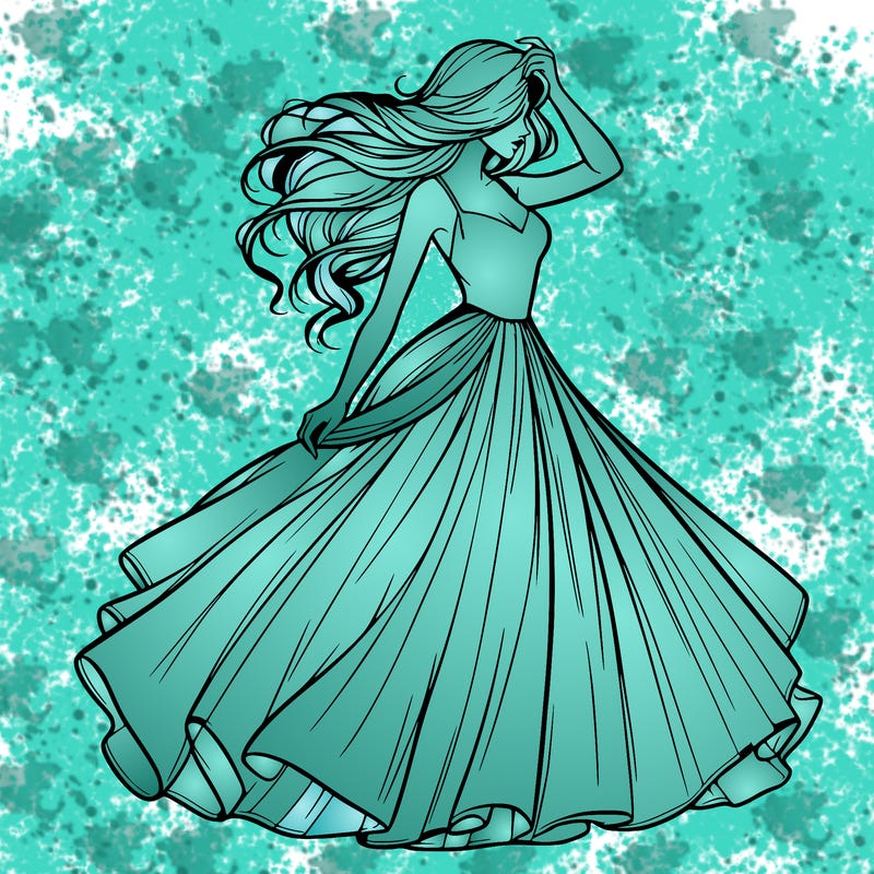 realistic woman with dress flowing in the wind