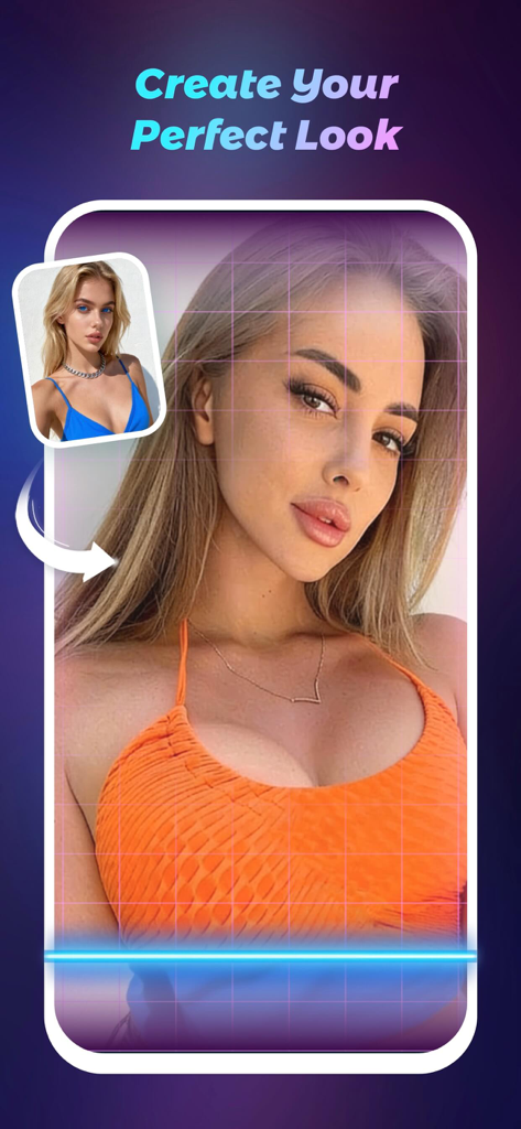 Jovial AI - Jovial AI app interface showing an AI outfit changer scanning a woman's photo to create a new look.