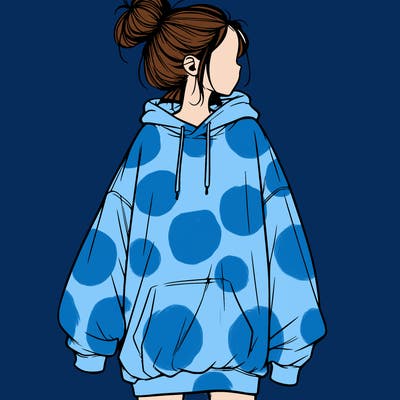 realistic girl with a oversized sweatshirt on and a bun