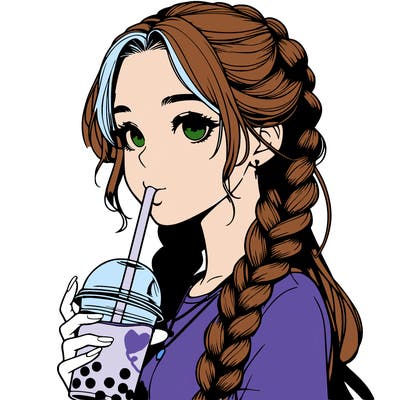 realistic girl with braided hair drinking boba
