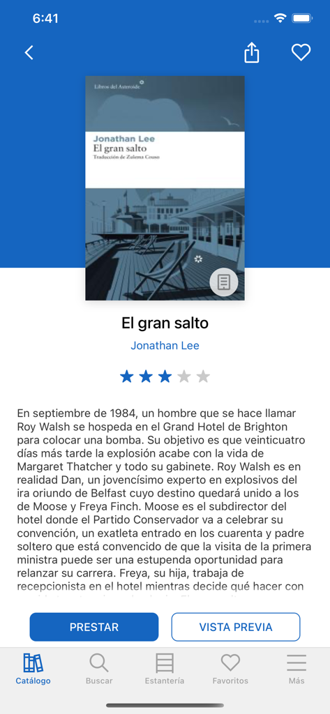 Biblio Digital app screen showing details for the book El gran salto
