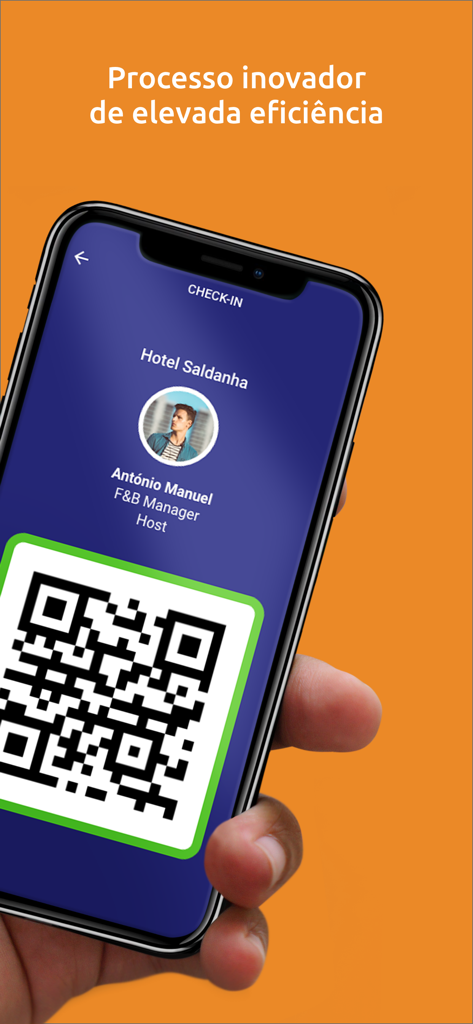 merytu - Pantalla de aplicación móvil que muestra un código QR para un registro sin fricciones en un trabajo de hostelería