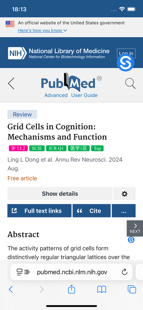 OneScholar - Aplicación móvil OneScholar mostrando el factor de impacto de la revista y los rankings JCR en una página de artículo de PubMed