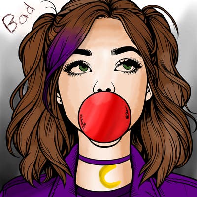 realististic girl blowing bubble -gum