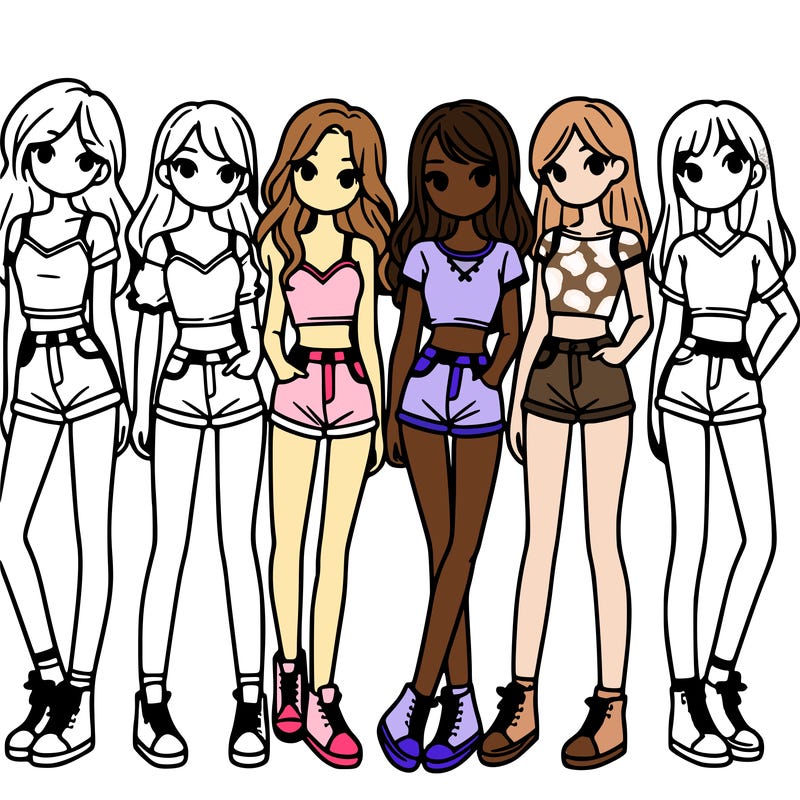 a group of girls wearing crop tops and shorts