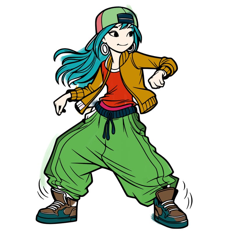 teenage girl doing street dance in baggy clothes