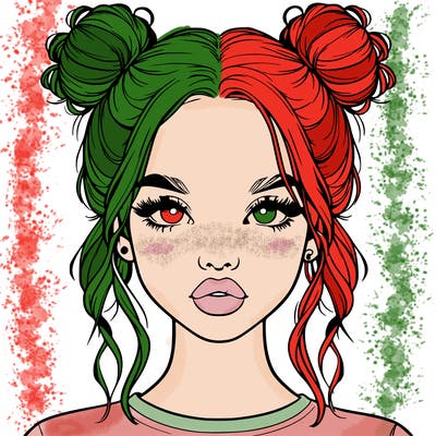 realistic girl with two buns in hair and lips