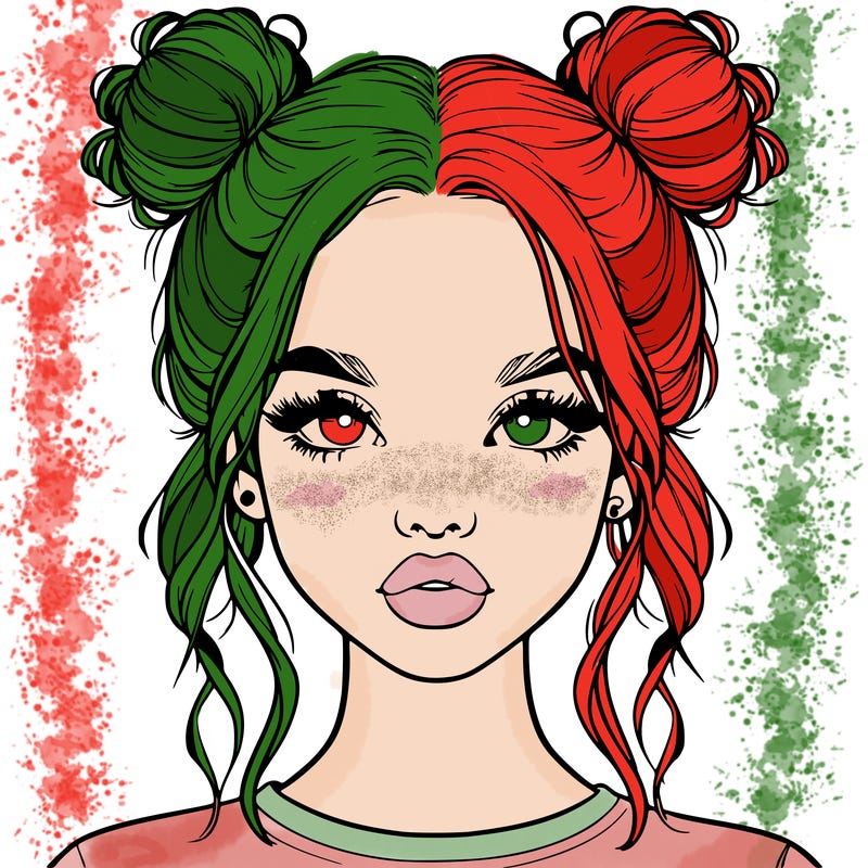 realistic girl with two buns in hair and lips