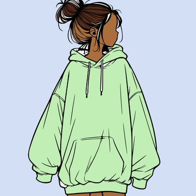realistic girl with a oversized sweatshirt on and a bun