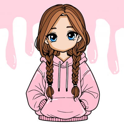 a realistic girl with a oversized hoodie and she has braids