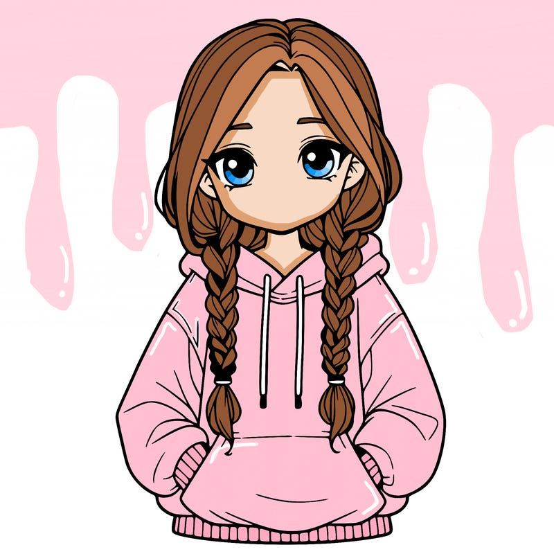 a realistic girl with a oversized hoodie and she has braids