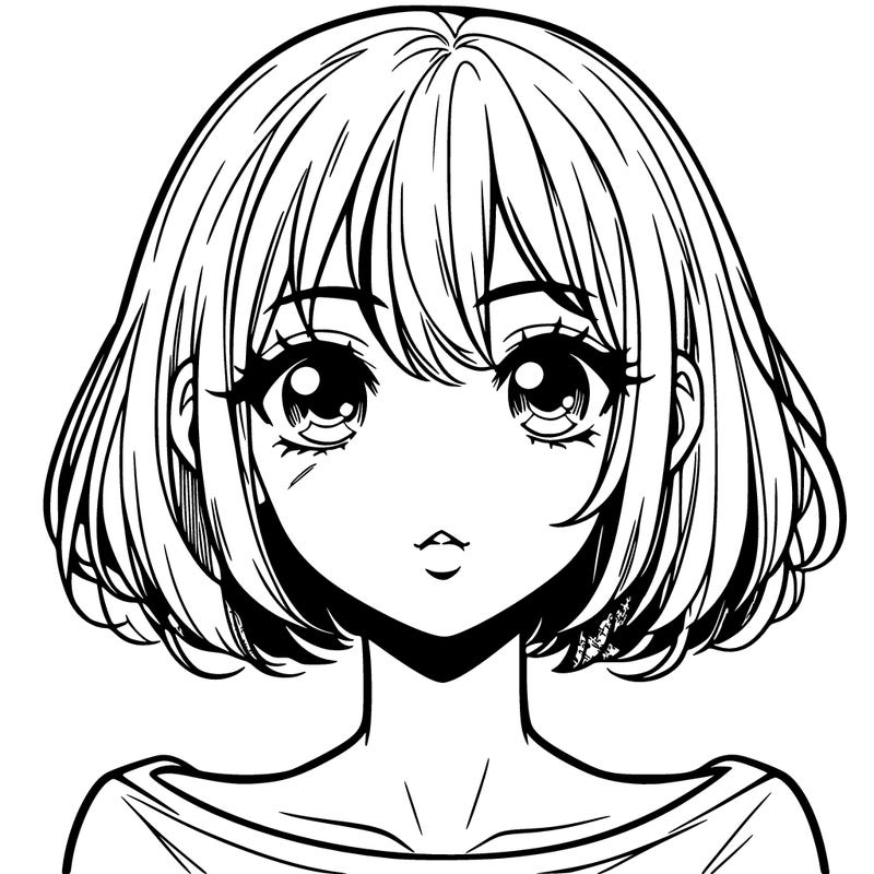 manga girl with short hair and lips