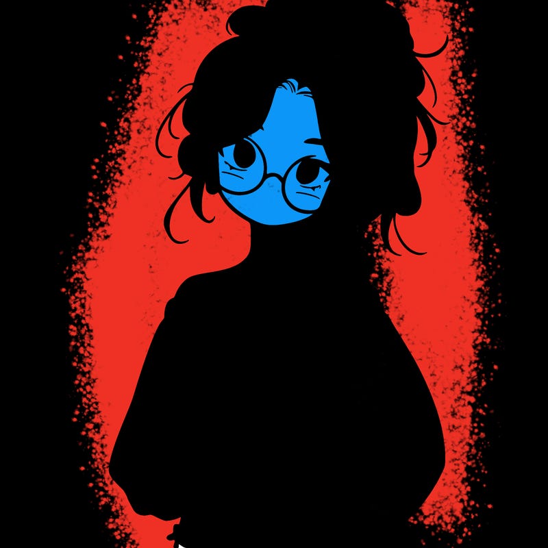 girl with a messy ponytail glasses a baggy crop top and jean shorts