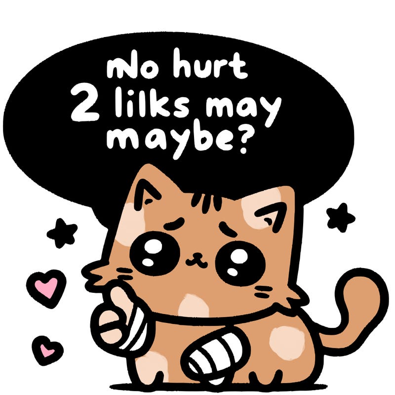 cute cat thats been hurt saiying 2 likes maybe