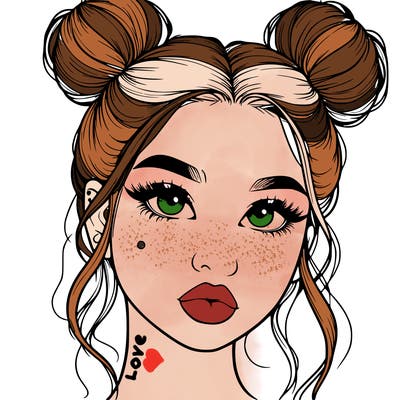realistic girl with two buns on her hair and lips