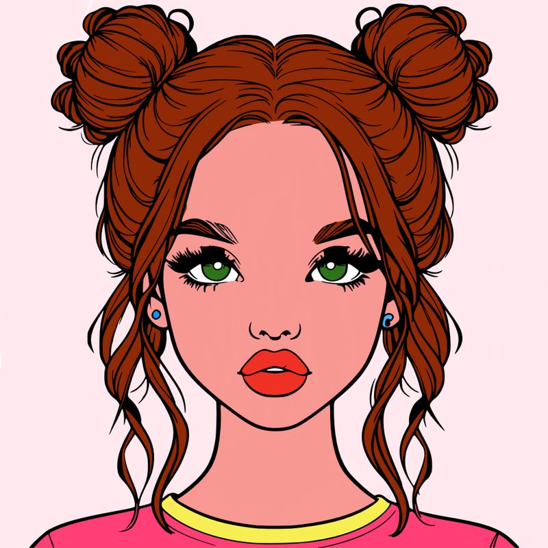 realistic girl with two buns in hair and lips