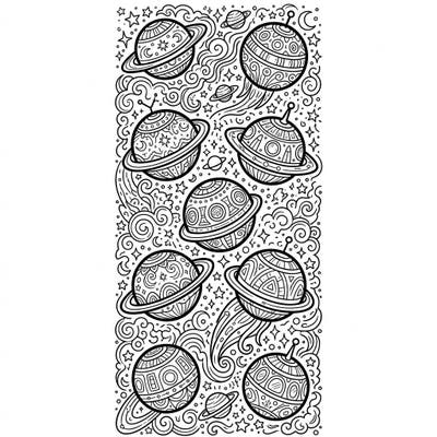 Embark on an extraterrestrial coloring journey with this unique bookmark, featuring a collection of intricately designed orb UFOs and cosmic patterns. Perfect for adult colorists seeking a mindful and detailed creative escape.