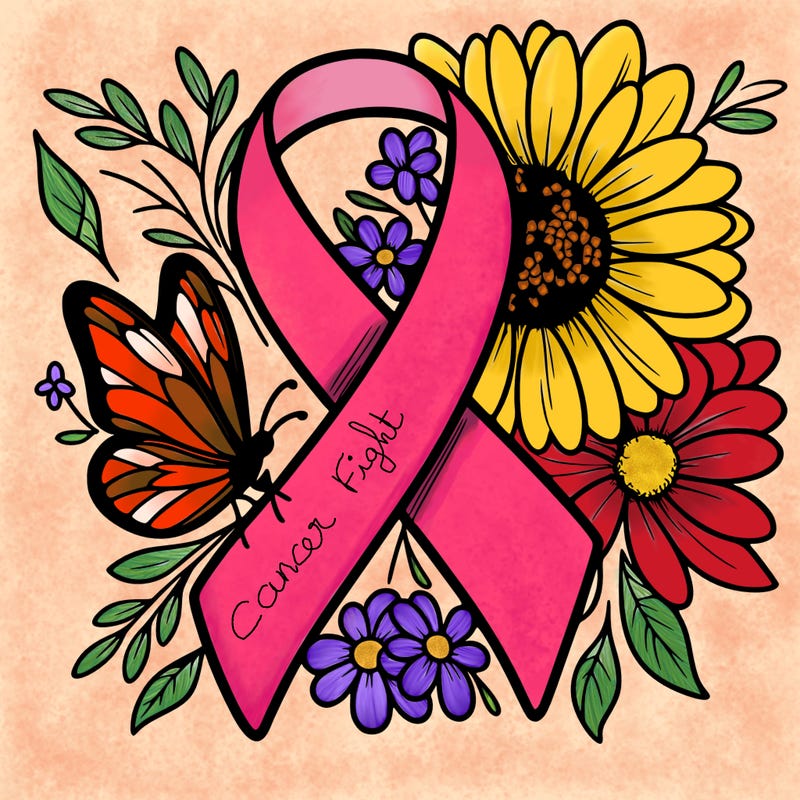 cancer awareness symbol with flowers and butterflies
