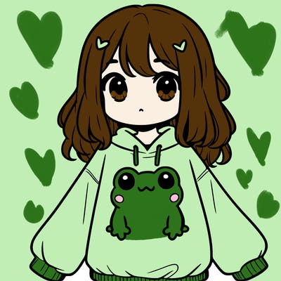 girl wearing frogging sweatshirt