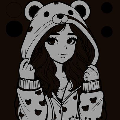 realistic girl in a animal pjs hoodie