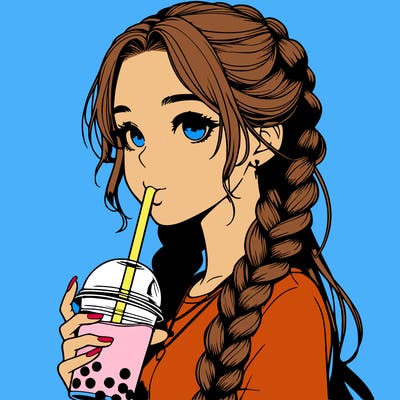 realistic girl with braided hair drinking boba