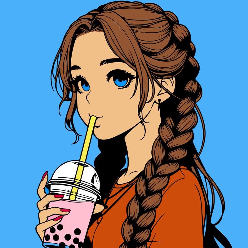 realistic girl with braided hair drinking boba