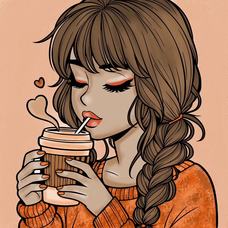 realistic girl drinking coffee