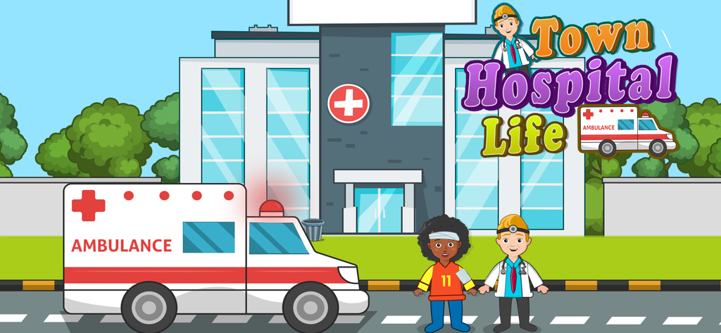 Town Hospital Life - Cartoon hospital with an ambulance and doctors in the Town Hospital Life pretend play game.