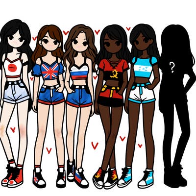 a group of girls wearing crop tops and shorts