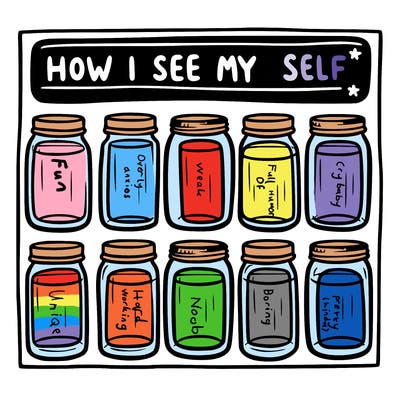 8 empty jar and at the top is says “how i see myself jars”