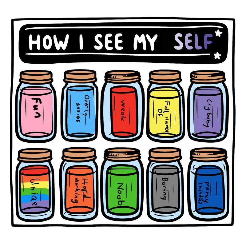 8 empty jar and at the top is says “how i see myself jars”