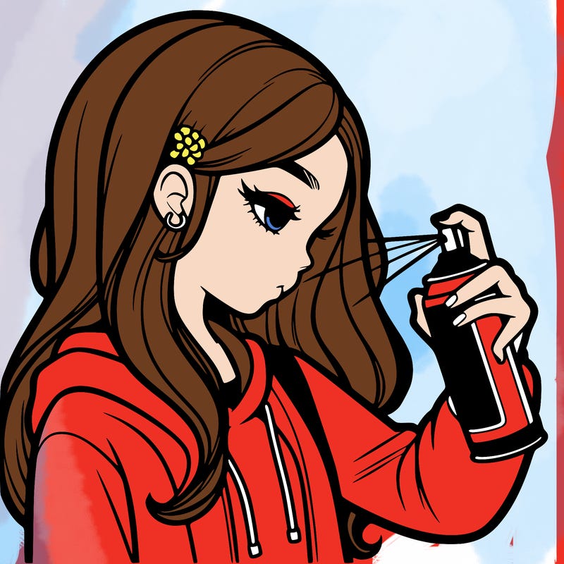 a realistic girl spray painting