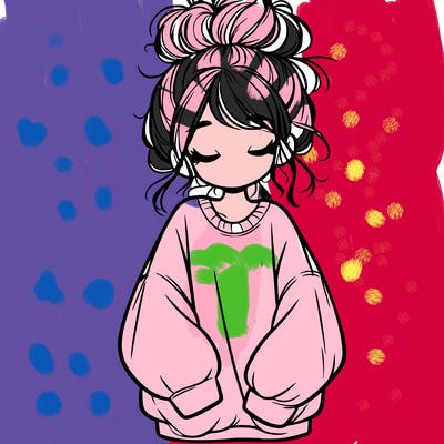 girl with baggy sweatshirt and messy bun