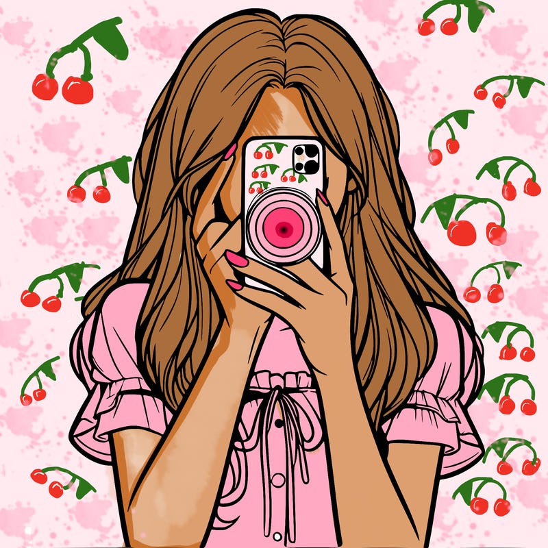 a realistic girl holding her phone taking pictures