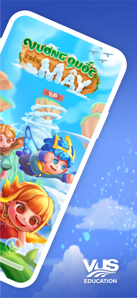 OVI Kids - Pantalla de inicio de la aplicación OVI Kids con personajes de dibujos animados en un reino sobre las nubes.