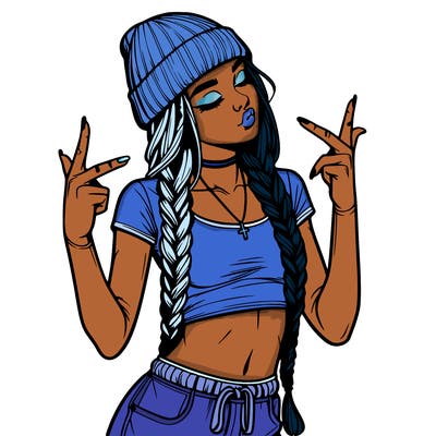 realistic teenage girl with braids and a beanie and crop top doing 🫶🏼
